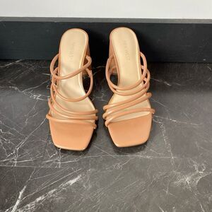 Nine West Glowy3 Womens size 9.5 M Heel Sandals Multi Strap Square Toe Shoes New